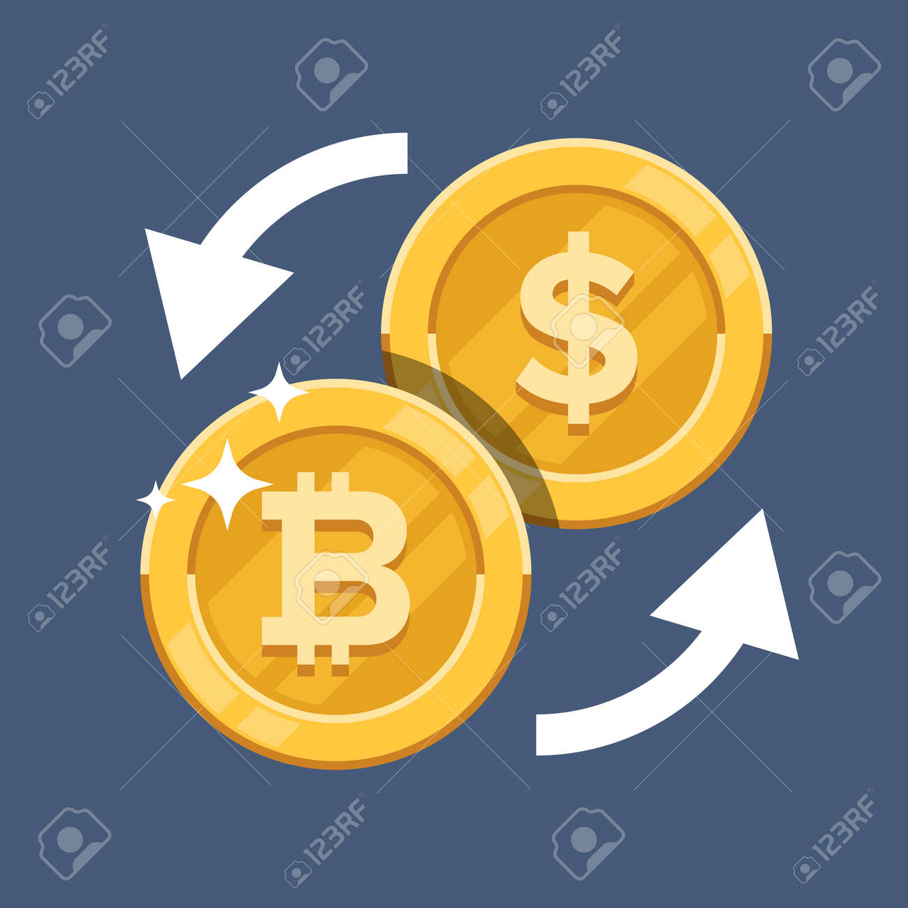 Convert Bitcoin Currency Crypto Currency Flat Vector Illustration - 